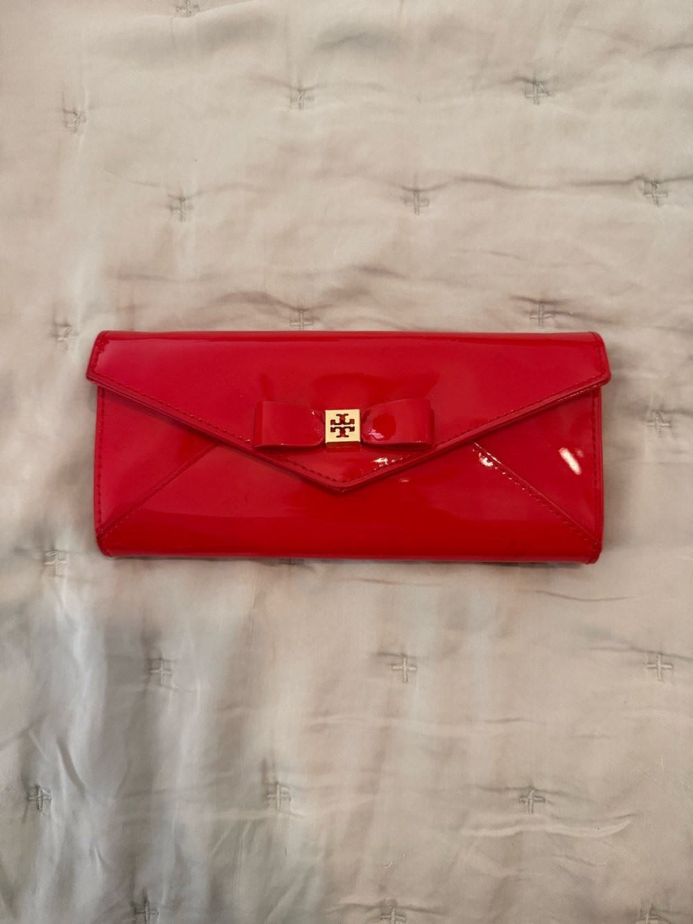 Tory Burch Bright Red Patent Leather Bow Clutch